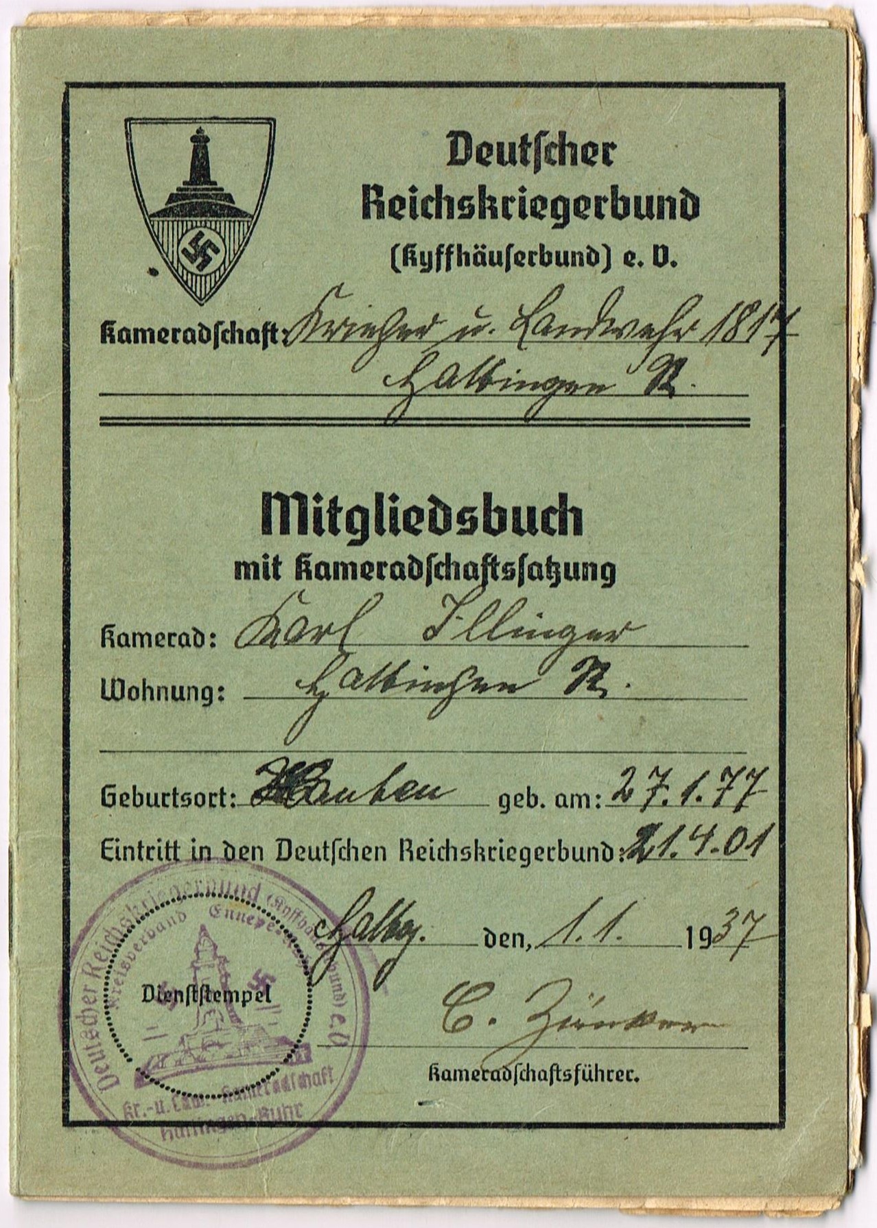 Photo Deutscher Reichskriegerbund - Mitgliedsbuch